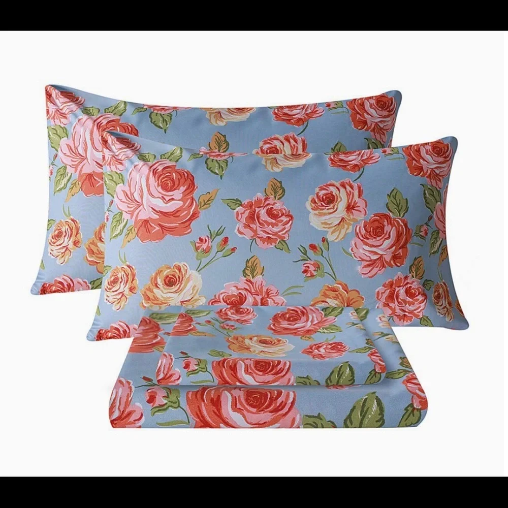 Soft Rose Flower Patterned Printed Bed Sheets